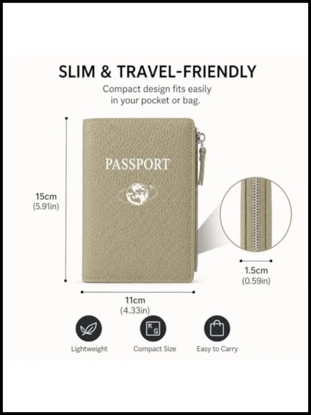 Passport Holder RFID Blocking Genuine Leather Wallet Card Slots Zipper Travel